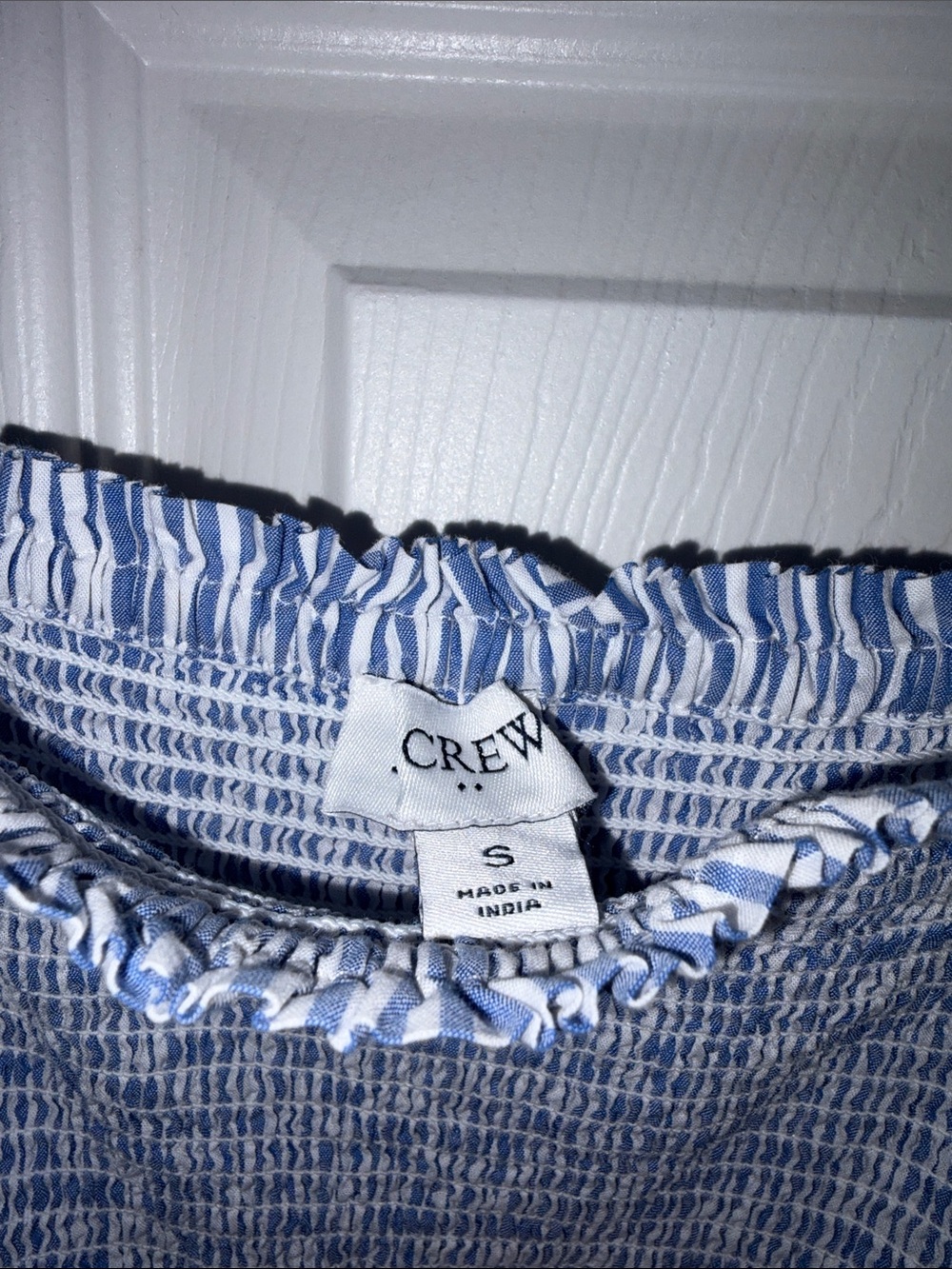 J. Crew Factory Blue and White Striped Smocked Midi Dress - Picture 5 of 8